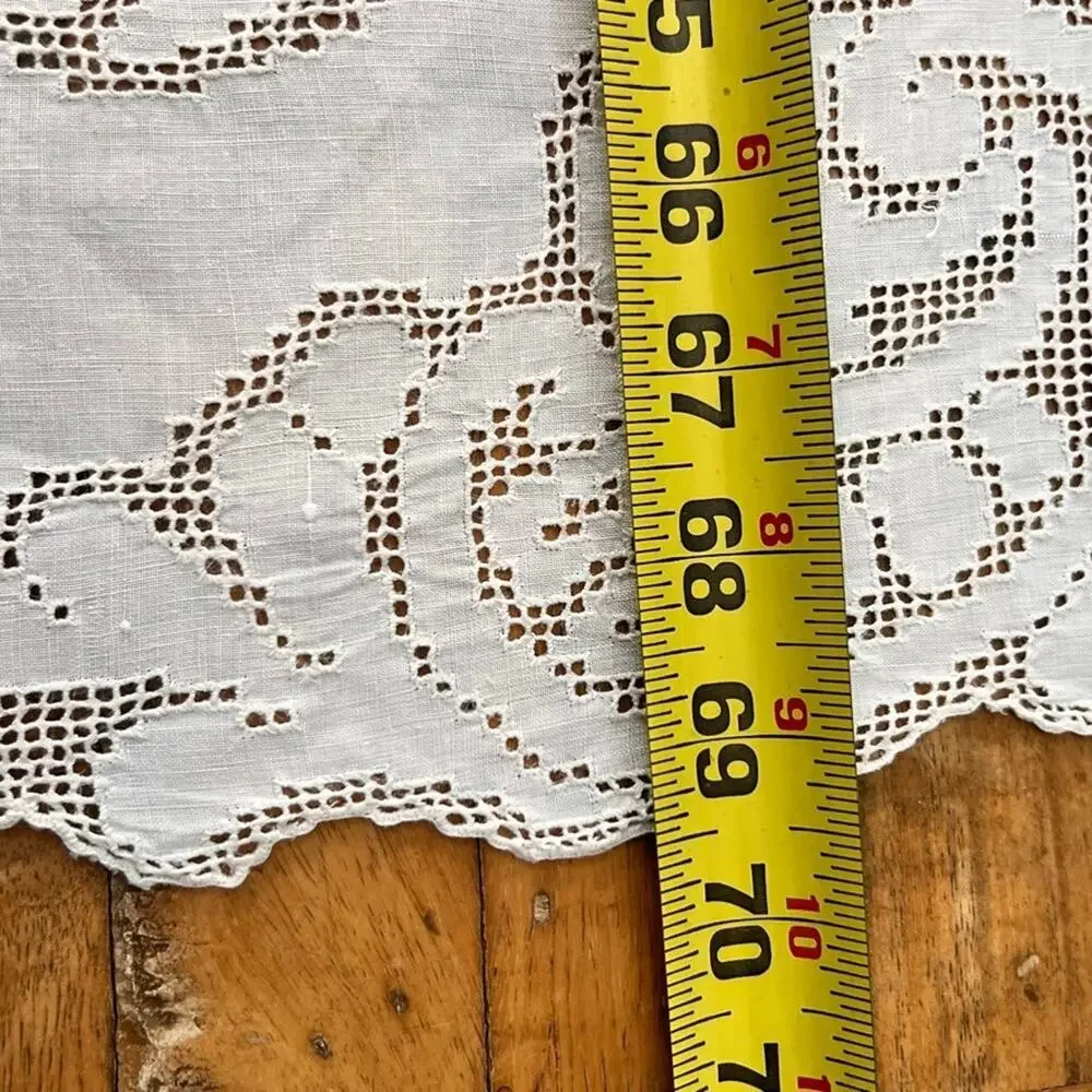Antique Batiste White Linen Tablecloth Floral Lace Raised Embroidery 103 x 69" - Picture 12 of 13